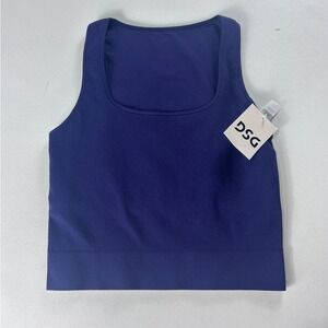 DSG Momentum Seamless Crop Tank Purple Ink Square Neck Ribbed Womens Small NWT